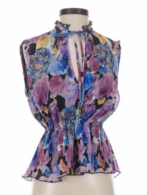 GANNI Pleated Floral Georgette Blouse Size 36